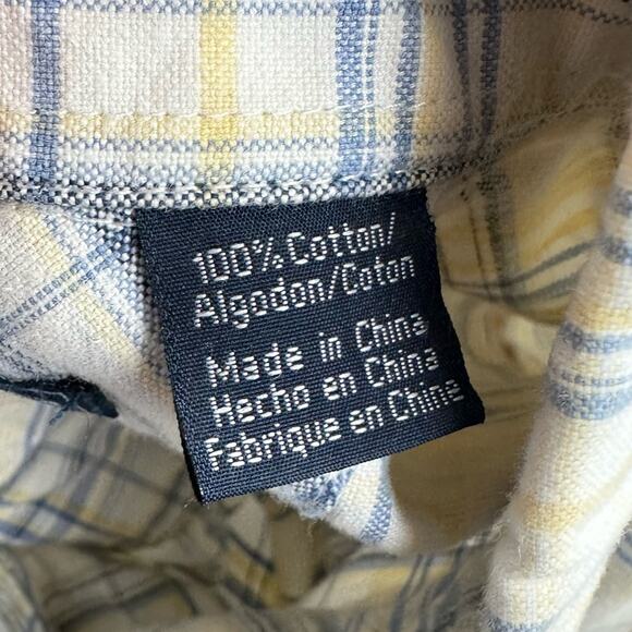 Roper Cotton Short Sleeve Button Down Shirt Size Large Blue Yellow White - Picture 5 of 7